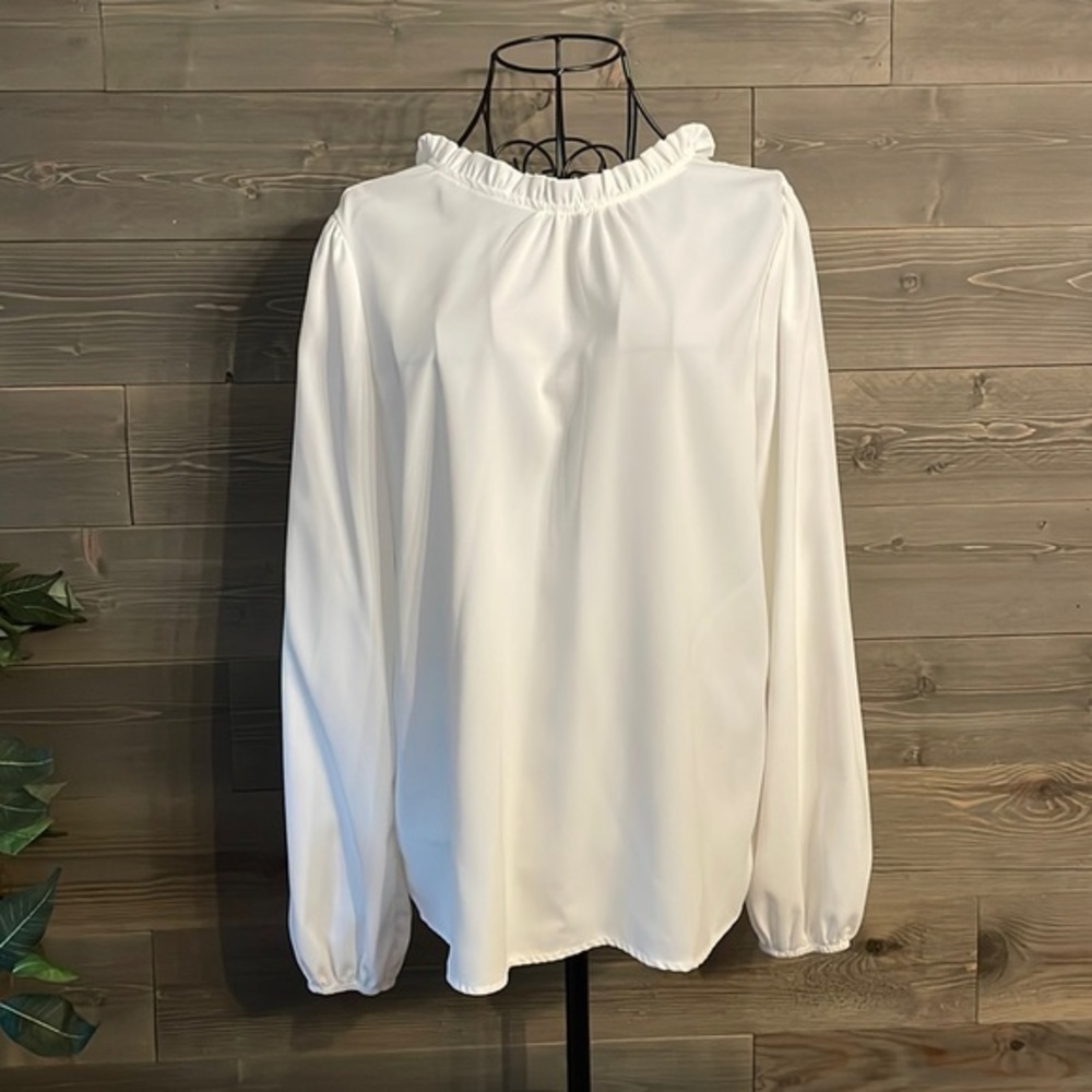 BNWOT vintage like white ruffle neck, long sleeve blouse